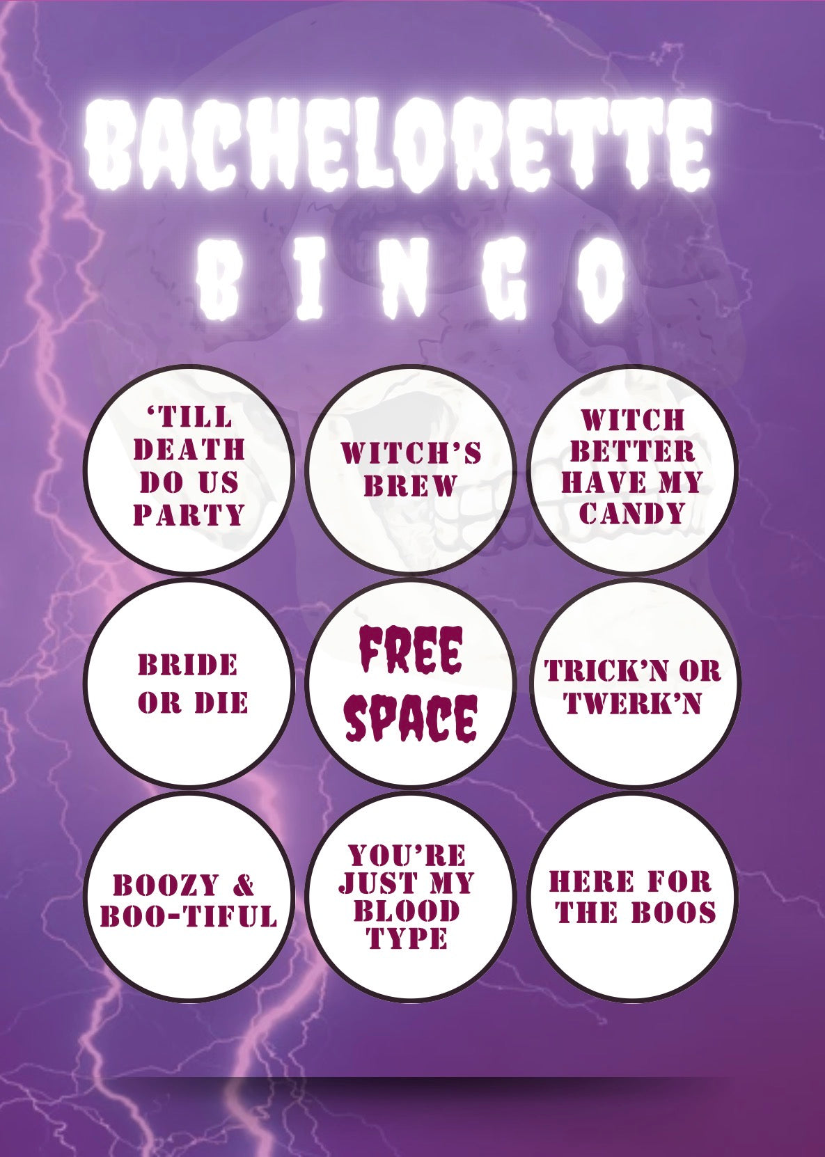 Halloween Bachelorette Bingo Card